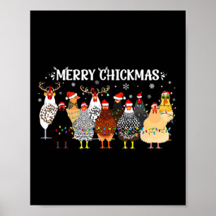 Merry Chickmas Chicken Farmer Santa Hat Xmas Light Poster