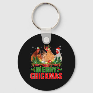 Merry Chickmas Chickens Santa Hat Farmers Christma Key Ring