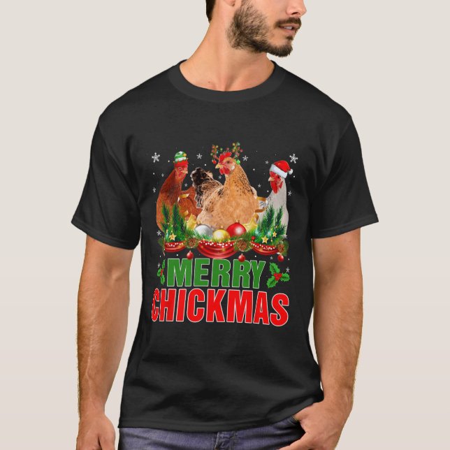 Merry Chickmas Chickens Santa Hat Farmers Christma T-Shirt (Front)