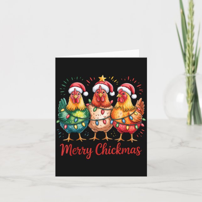 Merry Chickmas Christmas Chicken Santa Hat Chicken Card (Front)