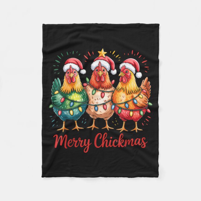 Merry Chickmas Christmas Chicken Santa Hat Chicken Fleece Blanket (Front)