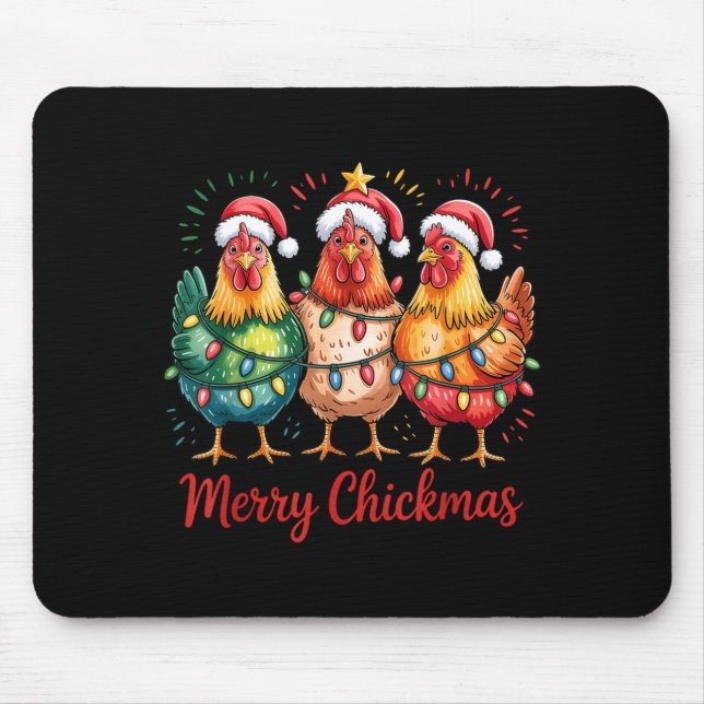 Merry Chickmas Christmas Chicken Santa Hat Chicken Mouse Mat (Front)