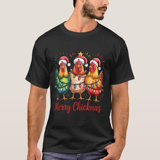 Merry Chickmas Christmas Chicken Santa Hat Chicken T-Shirt (Front)