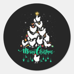 Merry Chickmas Christmas Chicken Tree Fun  Classic Round Sticker