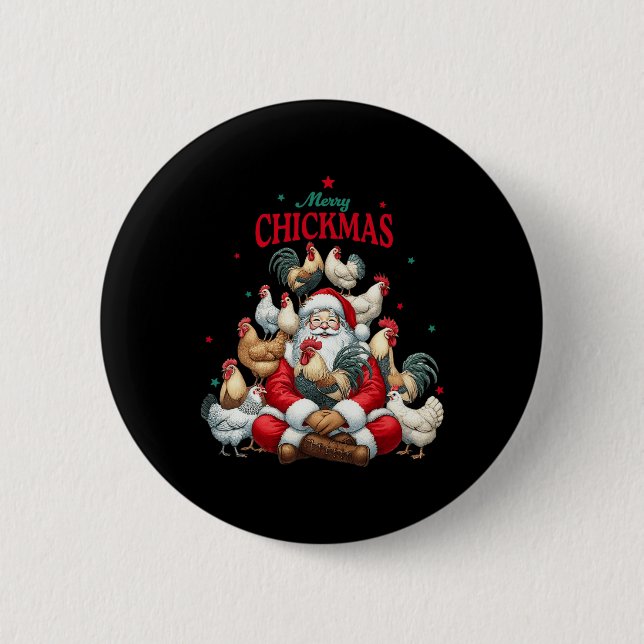 Merry Chickmas Cute Santa Chicken Christmas Farm A 6 Cm Round Badge (Front)