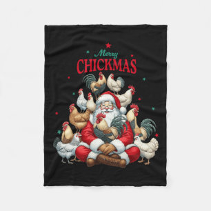 Merry Chickmas Cute Santa Chicken Christmas Farm A Fleece Blanket