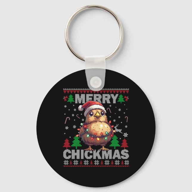 Merry Chickmas Funny Chicken Christmas Ugly For Bo Key Ring (Front)