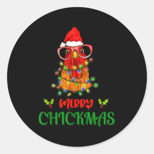Merry Chickmas Ornament Lights Chicken Farmer Chri Classic Round Sticker