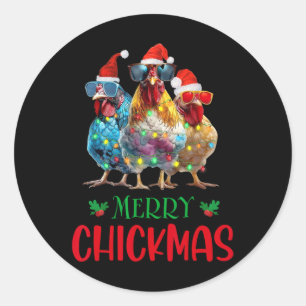 Merry Chickmas Ornament Lights Chicken Farmer Chri Classic Round Sticker