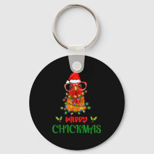 Merry Chickmas Ornament Lights Chicken Farmer Chri Key Ring
