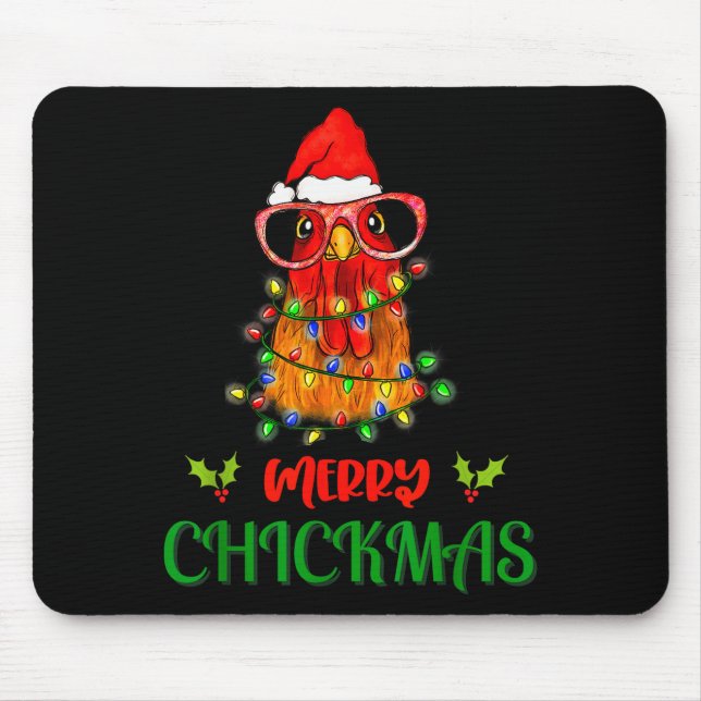 Merry Chickmas Ornament Lights Chicken Farmer Chri Mouse Mat (Front)