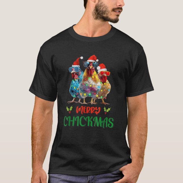 Merry Chickmas Ornament Lights Chicken Farmer Chri T-Shirt (Front)