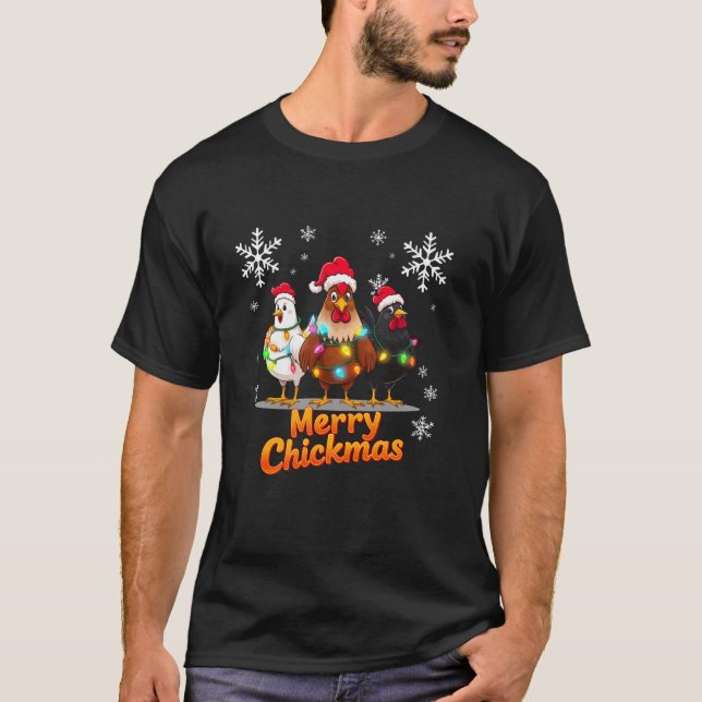 Merry Chickmas Santa Hat Girl Chicken Lovers Chris T-Shirt (Front)