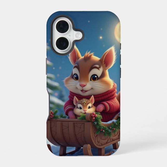 Merry chipmunk christmas iPhone 16 case (Back)