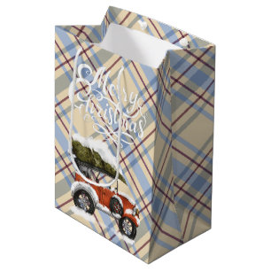 Merry Chirstmas cute scottish with red truck text Medium Gift Bag