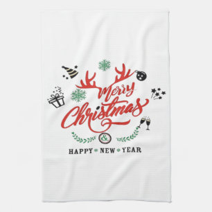 Merry Chirstmas Happy New Year  Tea Towel