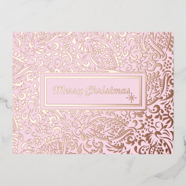 Merry Chirstmas Pastel Pink. Personalised. Foil Holiday Postcard (Front)