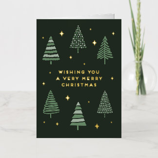 Merry Chirstmas Trees with Stars Foil Greeting Card