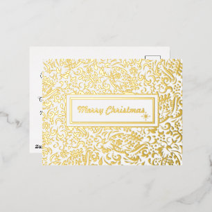 Merry Chirstmas White Personalised.Gold. Foil Holiday Postcard