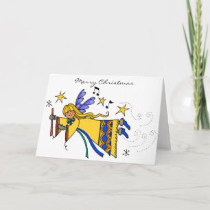 Merry Chistmas Angel Ukrainian Folk Art Holiday Card