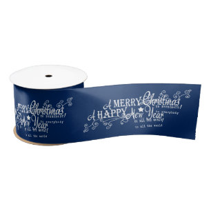 Merry Chistmas Happy New Year Christmas Ribbon Satin Ribbon