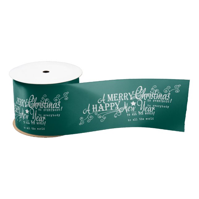 Merry Chistmas Happy New Year Christmas Ribbon Satin Ribbon (Spool)