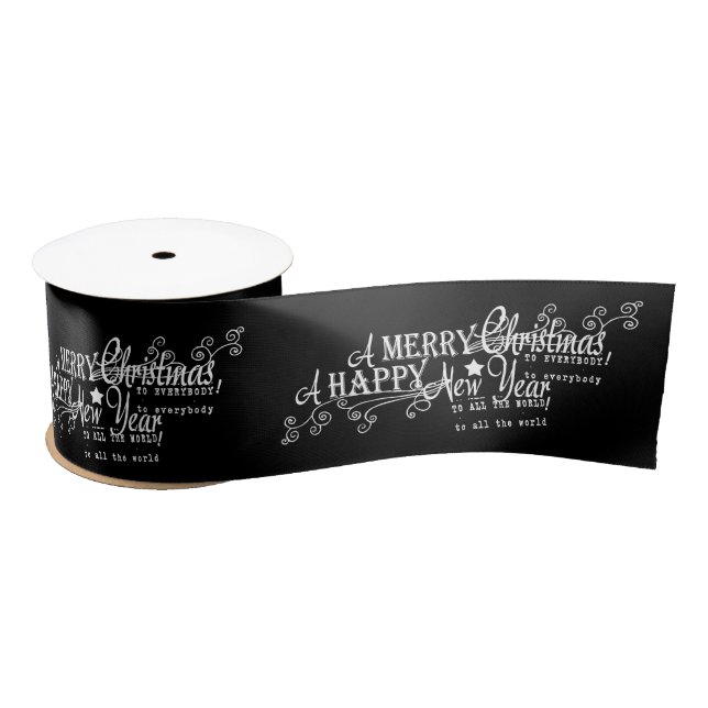 Merry Chistmas Happy New Year Christmas Ribbon Satin Ribbon (Spool)