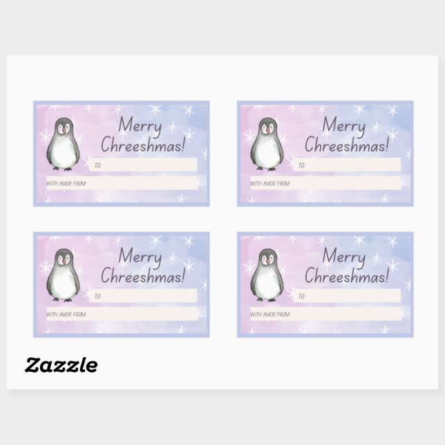 Merry Chreeshmas Penguin Gift Rectangular Sticker (Sheet)