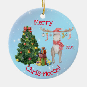 Merry Chris-Moose and Polar Bear Christmas Ceramic Tree Decoration