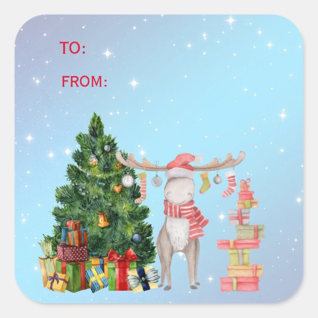 Merry Chris-Moose, Christmas Tree, Holiday Gifts S Square Sticker (Front)