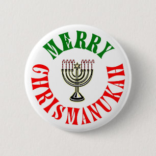 Merry Chrismanukah- Christmas Chanukah Menorah 6 Cm Round Badge