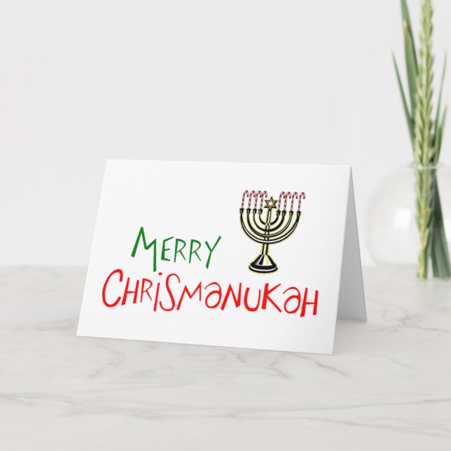 Merry Chrismanukah- Christmas Chanukah Menorah Holiday Card (Front)