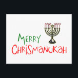 Merry Chrismanukah- Christmas Chanukah Menorah Holiday Postcard<br><div class="desc">The perfect way to celebrate both Christmas and Hanukah all at the same time. Merry Christmas   Happy Chanukah = Merry Chrismanukah,  complete with Candy Cane Menorah Candles.</div>