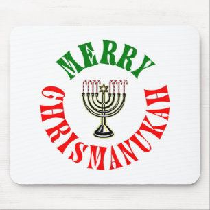 Merry Chrismanukah- Christmas Chanukah Menorah Mouse Mat