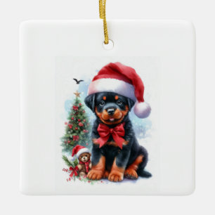 Merry Chrismas my little rottweiler Ceramic Ornament