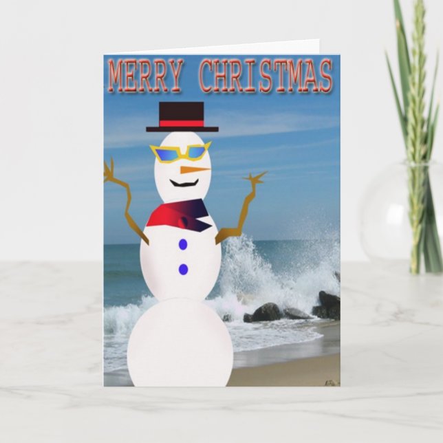merry chrismas on the beach snowman holiday card (Front)