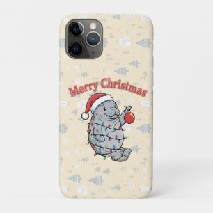 Merry Chrismiss Manatee Cute Chubby Sea Cow Xmas iPhone 11 Pro Case