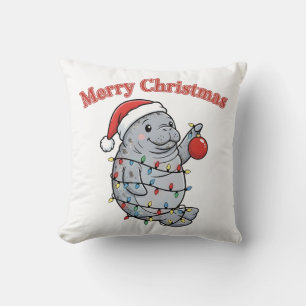 Merry Chrismiss Manatee Cute Chubby Sea Cow Xmas Cushion