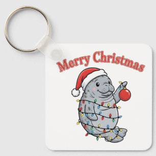 Merry Chrismiss Manatee Cute Chubby Sea Cow Xmas Key Ring