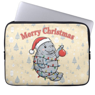 Merry Chrismiss Manatee Cute Chubby Sea Cow Xmas Laptop Sleeve