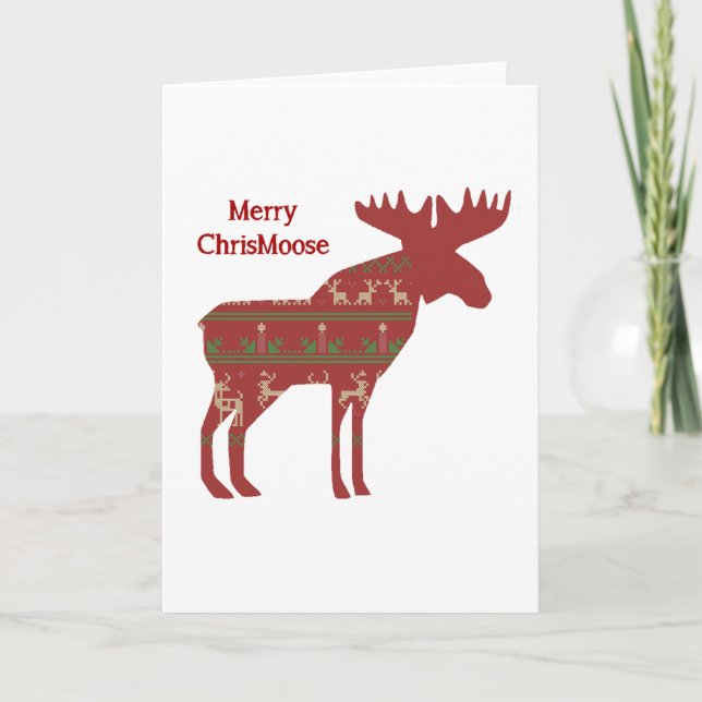 Merry ChrisMoose Funny Christmas Moose Animal Art Holiday Card (Front)