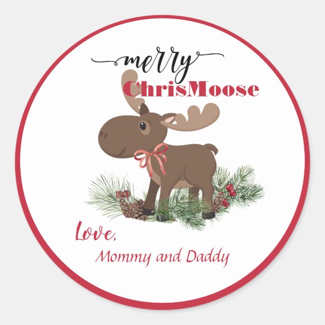 Merry ChrisMoose Personalised Classic Round Sticker (Front)