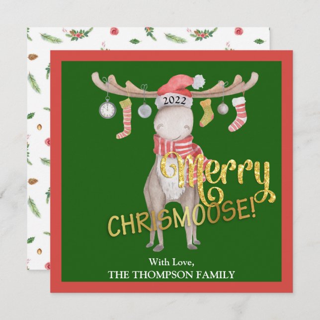 Merry ChrisMoose Watercolor Christmas Card (Front/Back)