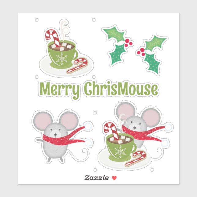 Merry ChrisMouse  Custom-Cut Vinyl Stickers (Sheet)
