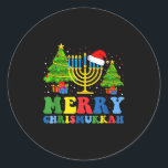 Merry Chrismukkah 2024 Happy Hanukkah Christmas Sa Classic Round Sticker<br><div class="desc">Merry Chrismukkah 2024 Happy Hanukkah Christmas Santa Hat</div>