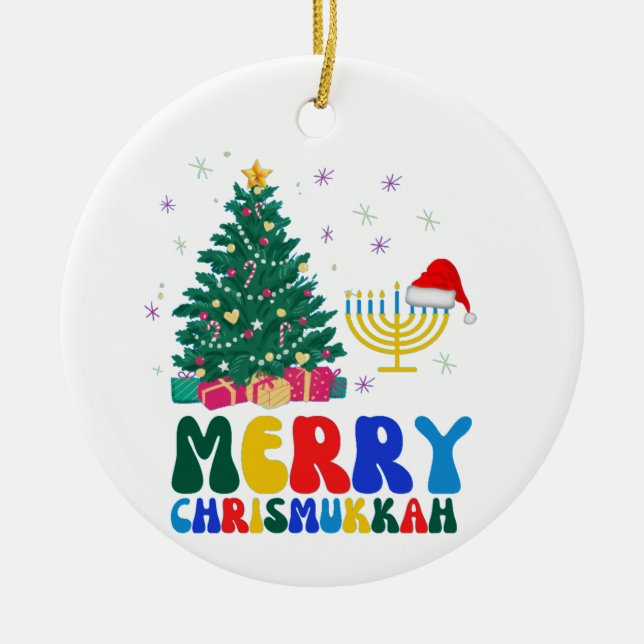 Merry Chrismukkah Ceramic Tree Decoration (Front)
