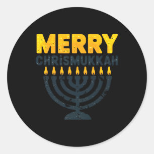 Merry Chrismukkah Christmas Hanukkah Chanukiah Gif Classic Round Sticker