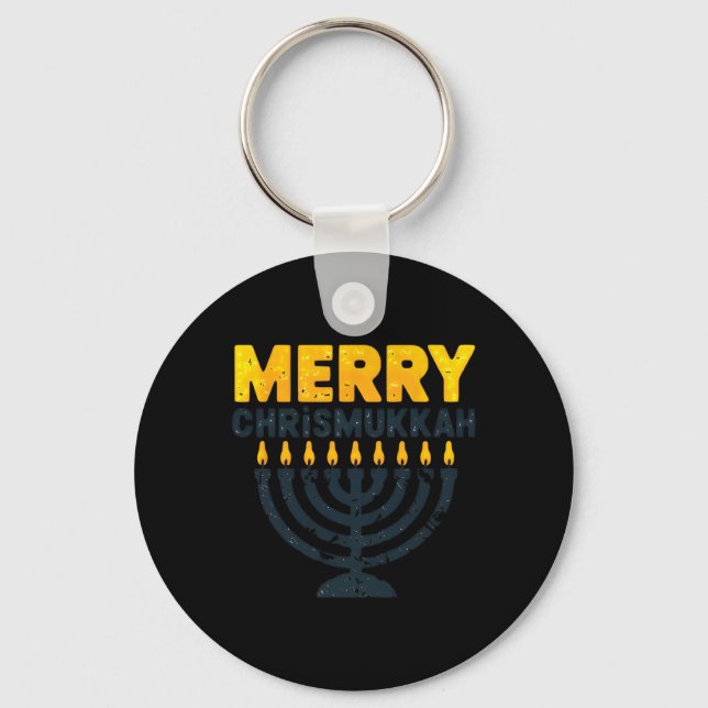 Merry Chrismukkah Christmas Hanukkah Chanukiah Gif Key Ring (Front)