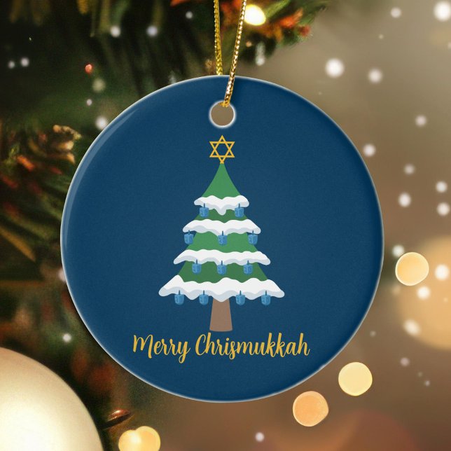 Merry Chrismukkah Cute Hanukkah Christmas Ceramic Tree Decoration (Creator Uploaded)