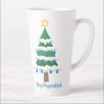 Merry Chrismukkah Cute Hanukkah Christmas Latte Mug<br><div class="desc">This cute Merry Chrismukkah mug gift features a green Christmas tree decorated with blue dreidel ornaments and a gold Jewish Star of David at the top for Hanukkah to combine the 2 holidays for a family that celebrates both.</div>